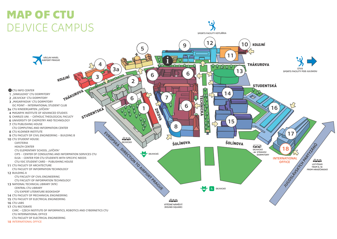 Map of the CTU main campus in Dejvice